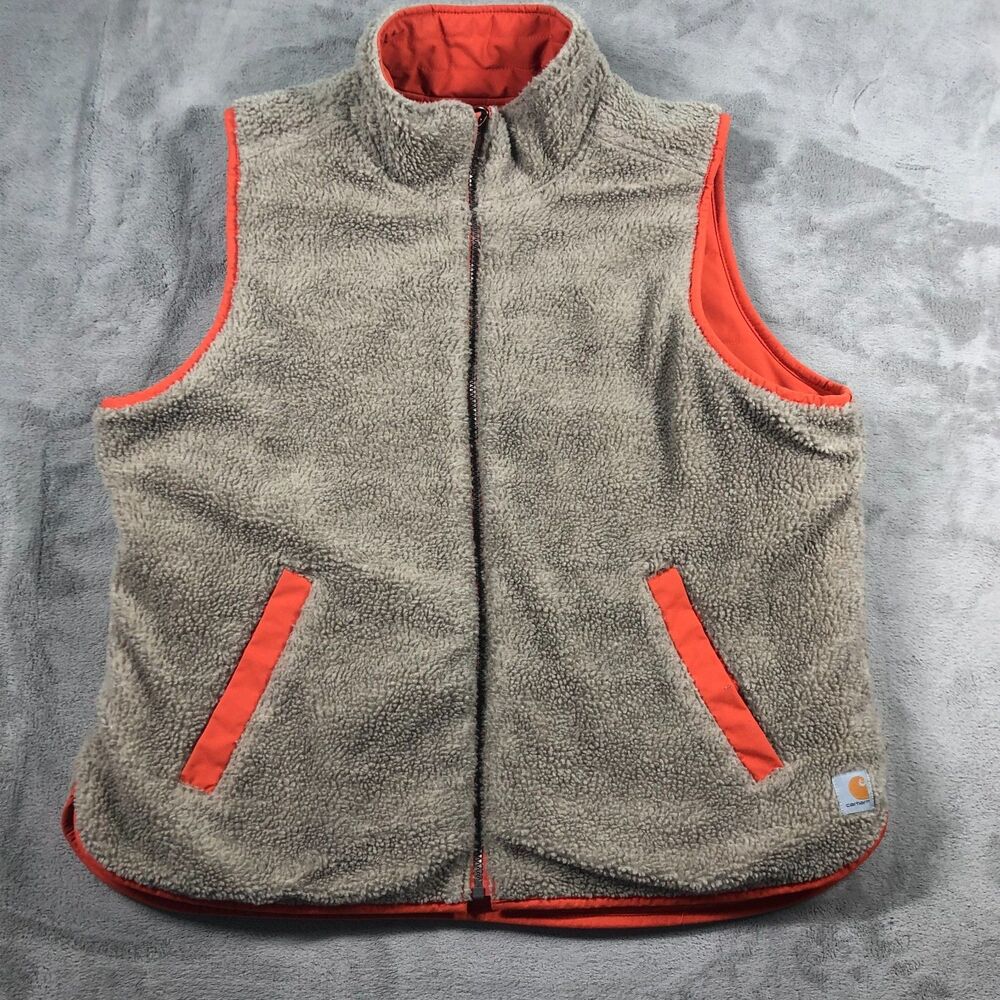 Carhartt Sherpa Lined Utility Vest Womens Orange Size Large 12/14 Reversible - Picture 9 of 10